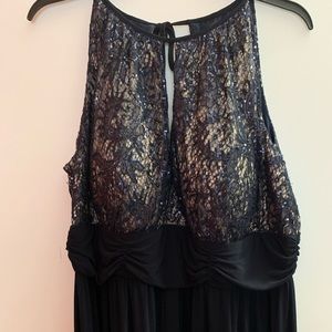 Navy Blue, long, sleeveless dress.